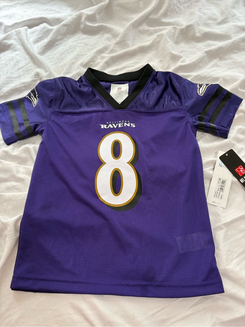 NFL Purple #8 Ravens Youth Football Jersey with Black Trim